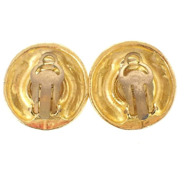 CHANEL CC Imitation Pearl Round Button Earrings Clip-On GHW Vintage - Picture 5 of 10
